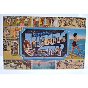 Greetings From Atlantic City New Jersey Large Letter Postcard Horses Lucy Hotels